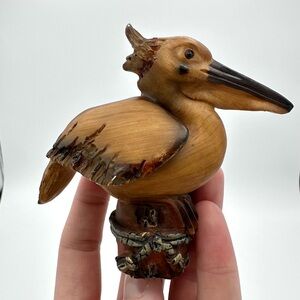 Vintage Carved Resin Art Resting Pelican Figurine Sea Life